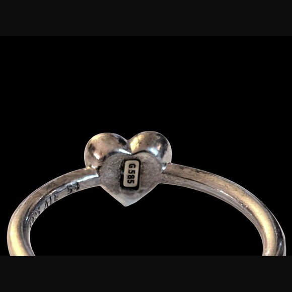 Pandora 14k S925 Sterling Silver Size 54 Golden Heart Two Tone Ring - Picture 14 of 16